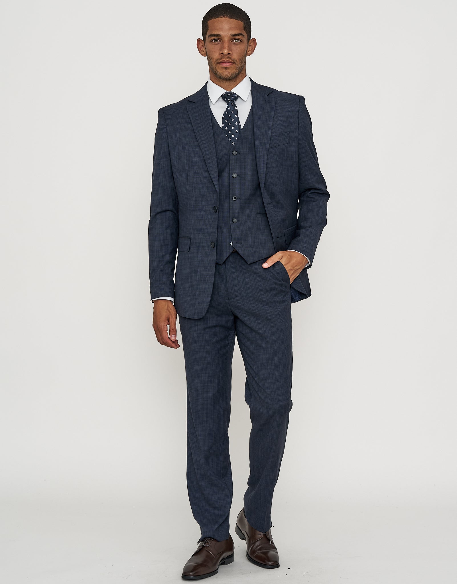Hawthorne Slim Fit Waistcoat in Navy Check | Hallensteins NZ
