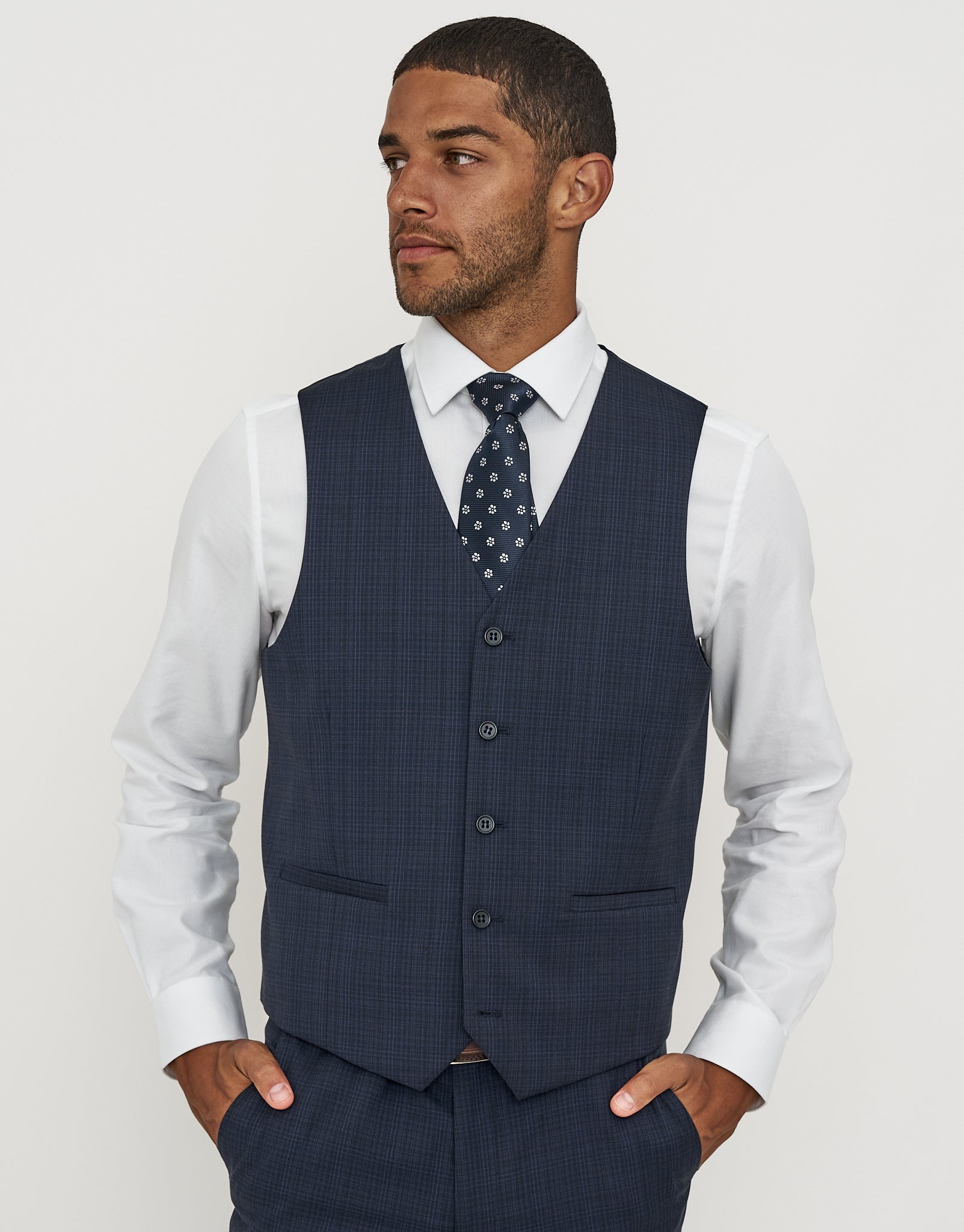 Hawthorne Slim Fit Waistcoat in Navy Check | Hallensteins NZ