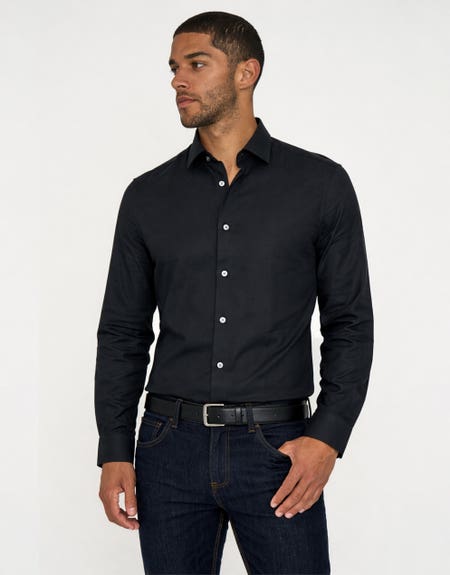 black friday dress shoes Men's Black Short Sleeve Dress Shirt, Stain Repellent, Wrinkle Resistant main image 1