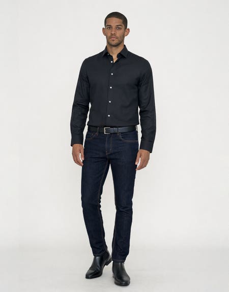 Twill Long Sleeve Dress Shirt in Black | Hallensteins NZ