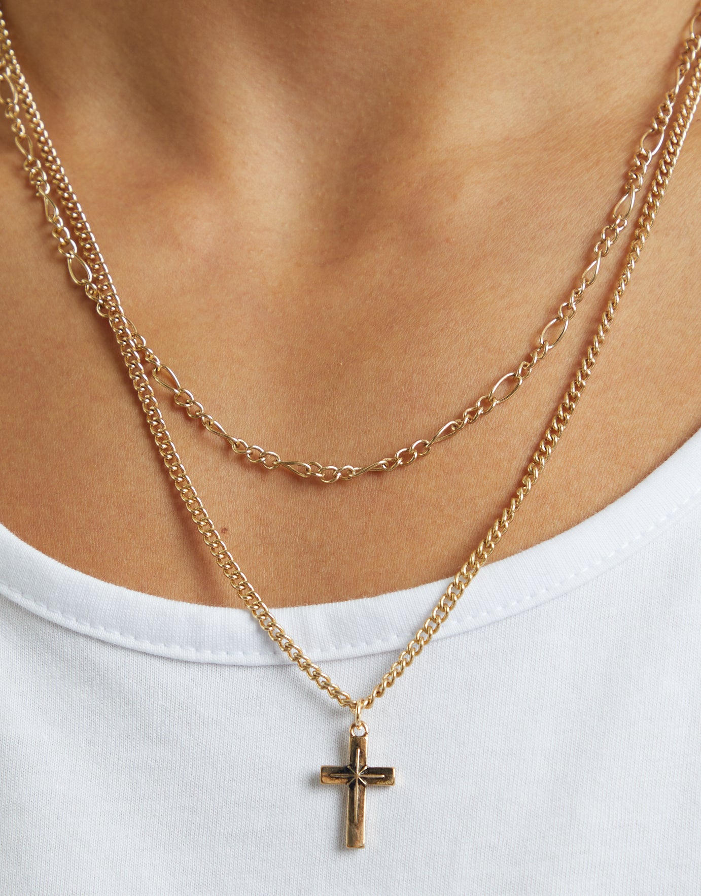 Chisel Brushed Double Cross Pendant Box Chain Necklace | Hawthorn Mall