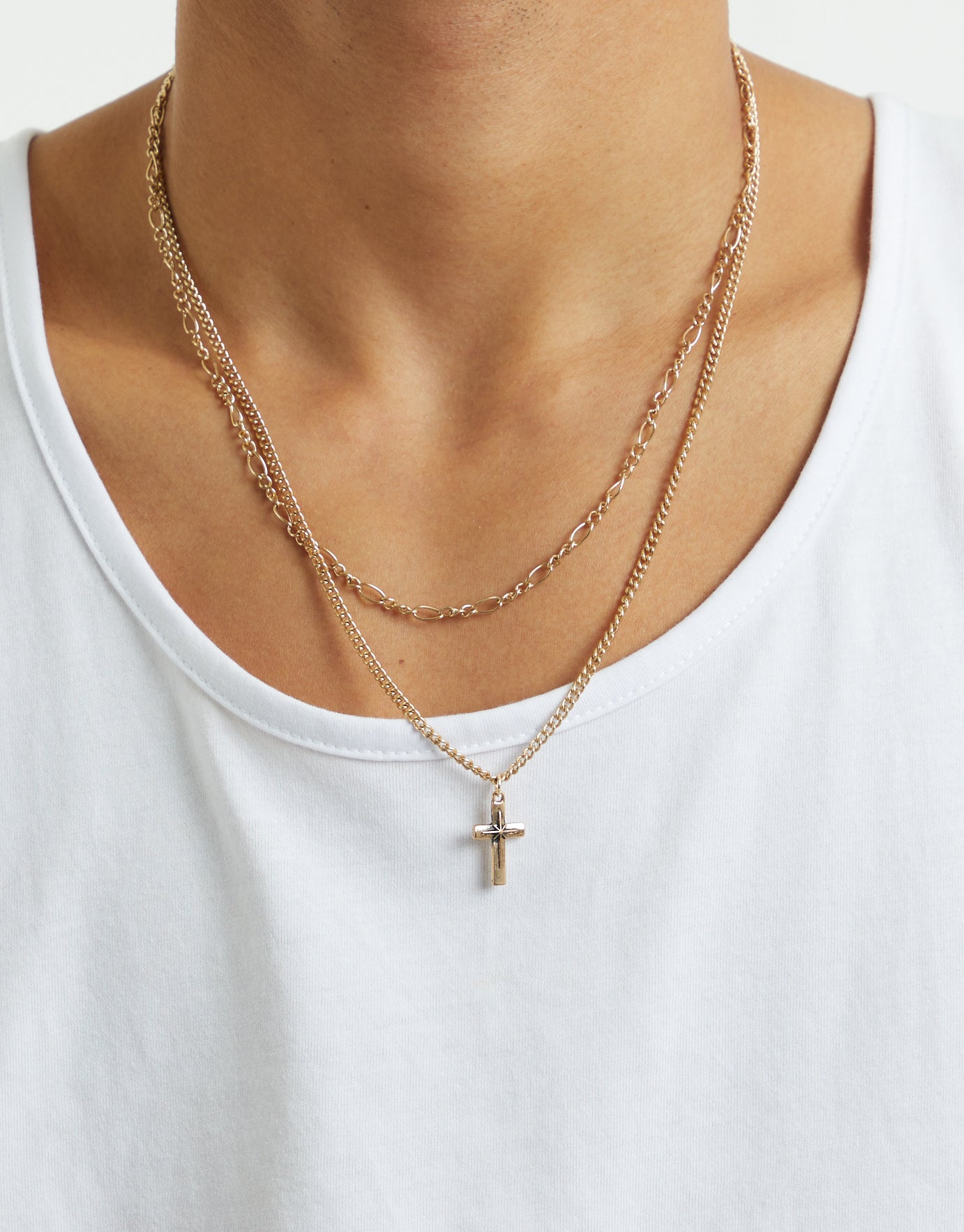 Arzonai fashion popular cross pendant necklace geometric double chain  clavicle chain- Golden-Silver