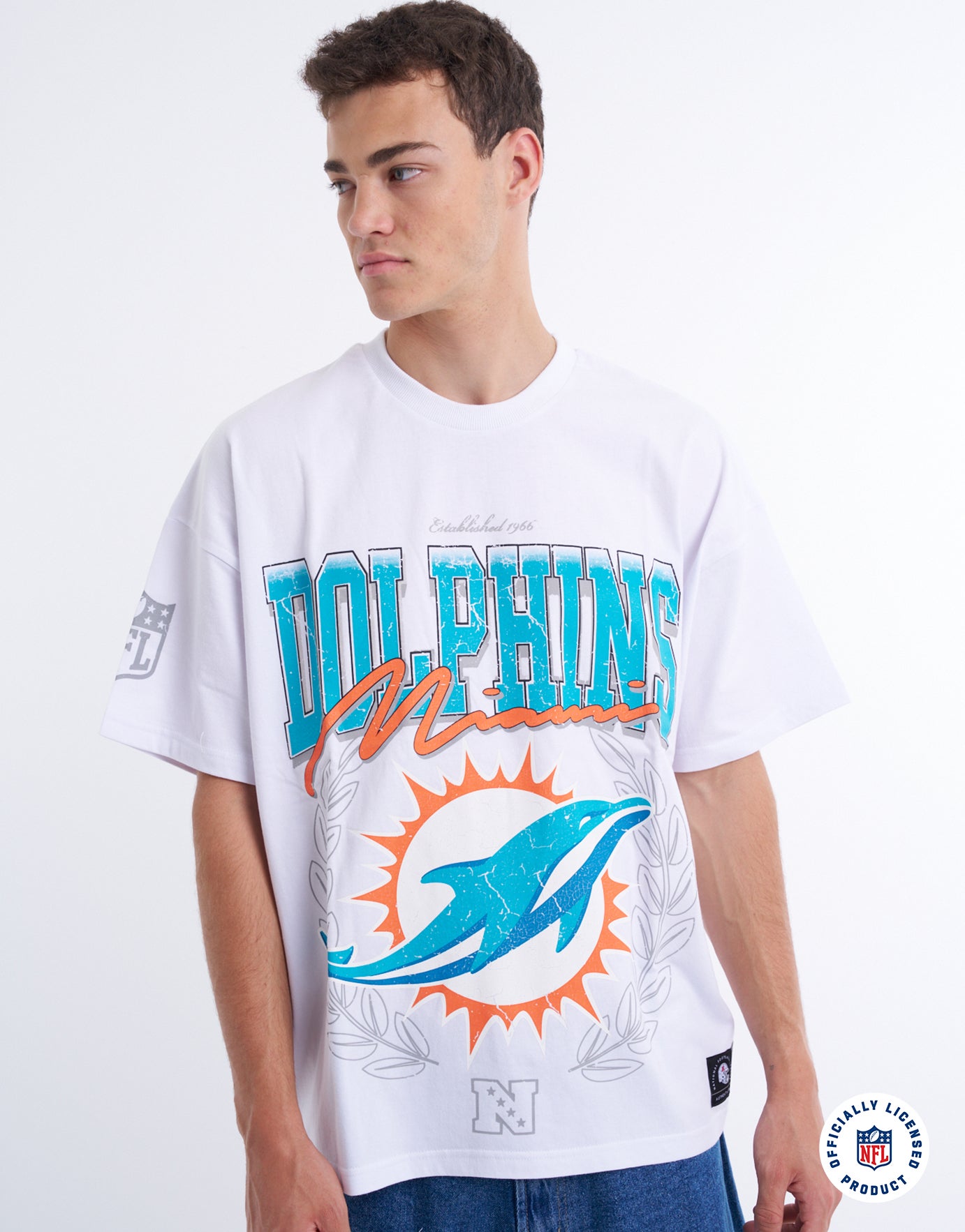 NFL Dolphins Crest T Shirt in White