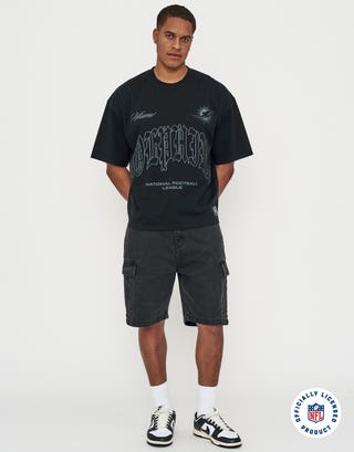 NFL Dolphins Monchrome Box Fit T Shirt in Black Full