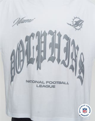 NFL Dolphins Monchrome Box Fit T Shirt in Optical White Detail