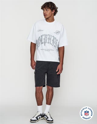 NFL Dolphins Monchrome Box Fit T Shirt in Optical White Full