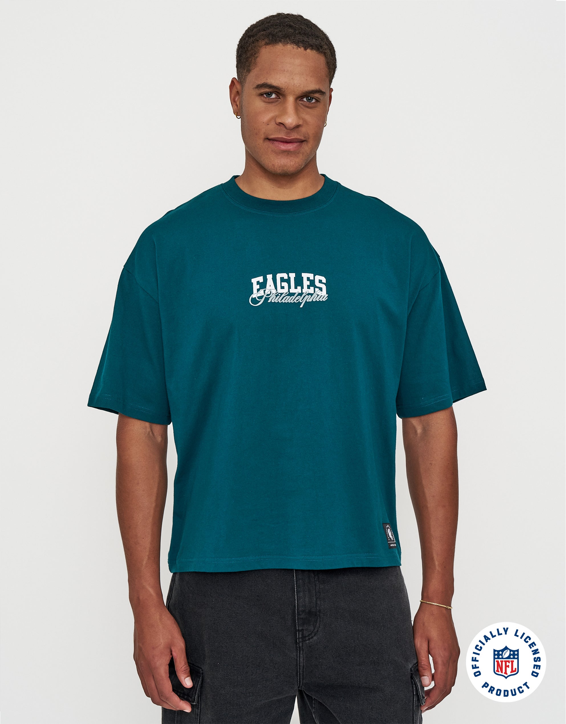 NFL Eagles Script Box Fit T-Shirt in Midnight Green | Hallensteins NZ