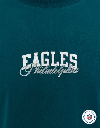 NFL Eagles Script Box Fit T-Shirt in Midnight Green Detail