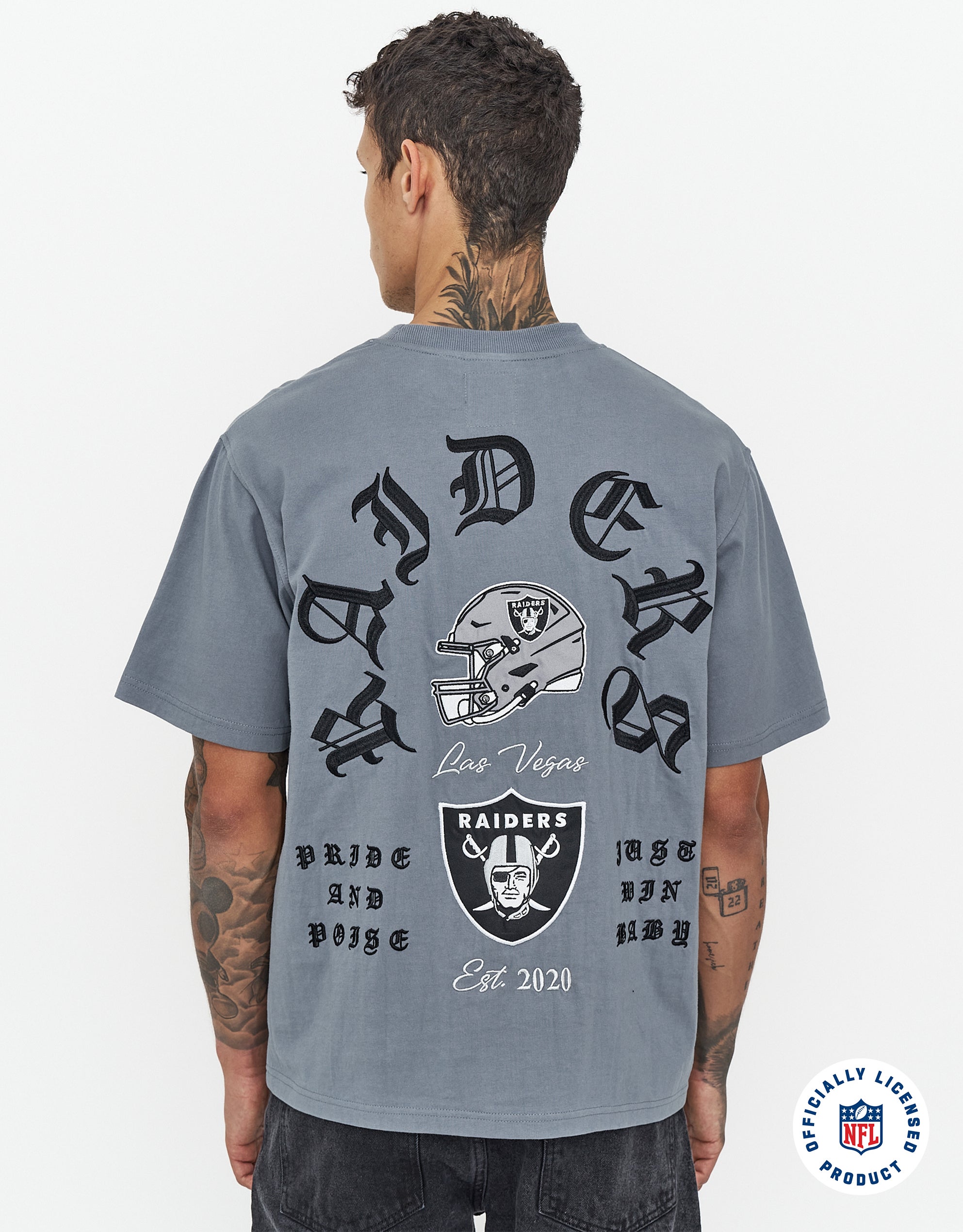 NFL Raiders Arc Relaxed Fit T Shirt in Slate | Hallensteins NZ