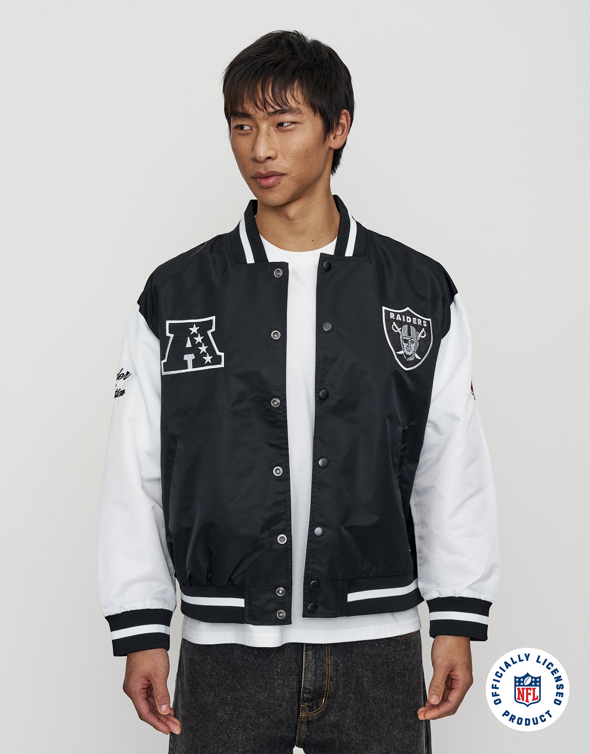 NFL Raiders Rush Bomber Jacket in Black | Hallensteins NZ