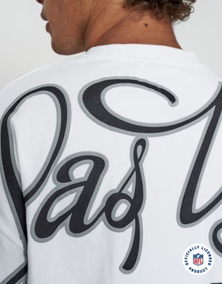 NFL Raiders Script Box Fit T Shirt in Blanc Detail2