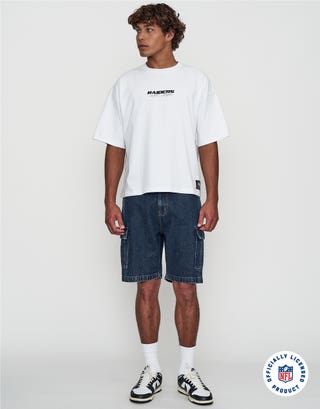 NFL Raiders Script Box Fit T Shirt in Blanc Full