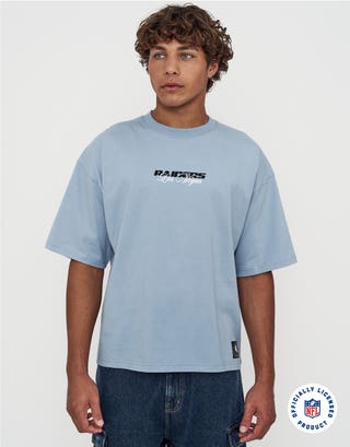 NFL Raiders Script Box Fit T Shirt in Blue Mist Back