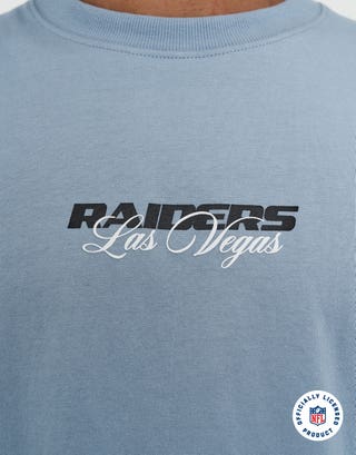 NFL Raiders Script Box Fit T Shirt in Blue Mist Detail