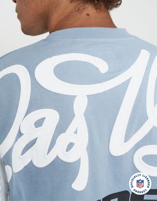 NFL Raiders Script Box Fit T Shirt in Blue Mist Detail2