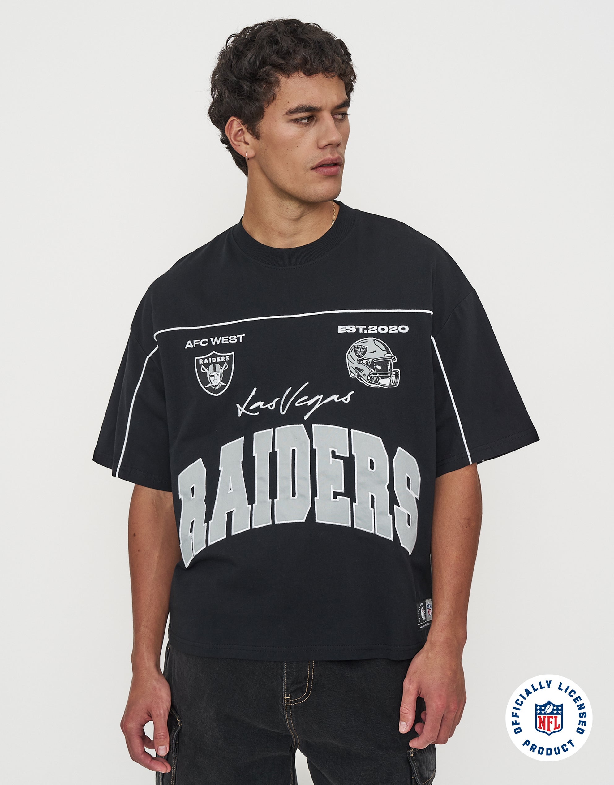 NFL Raiders Box Fit T Shirt in Black | Hallensteins NZ