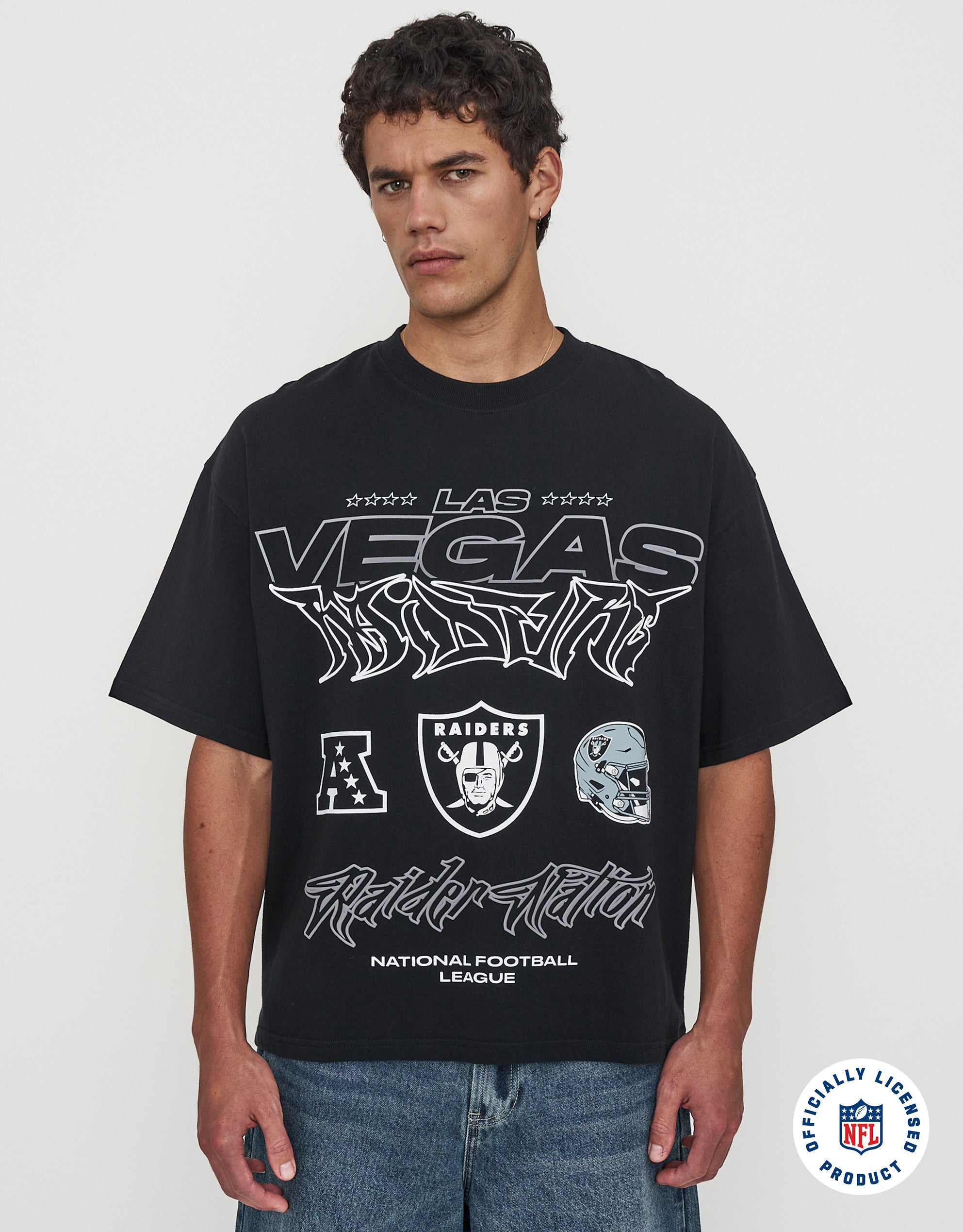 NFL Raiders Urban Box Fit T Shirt in Black | Hallensteins AU