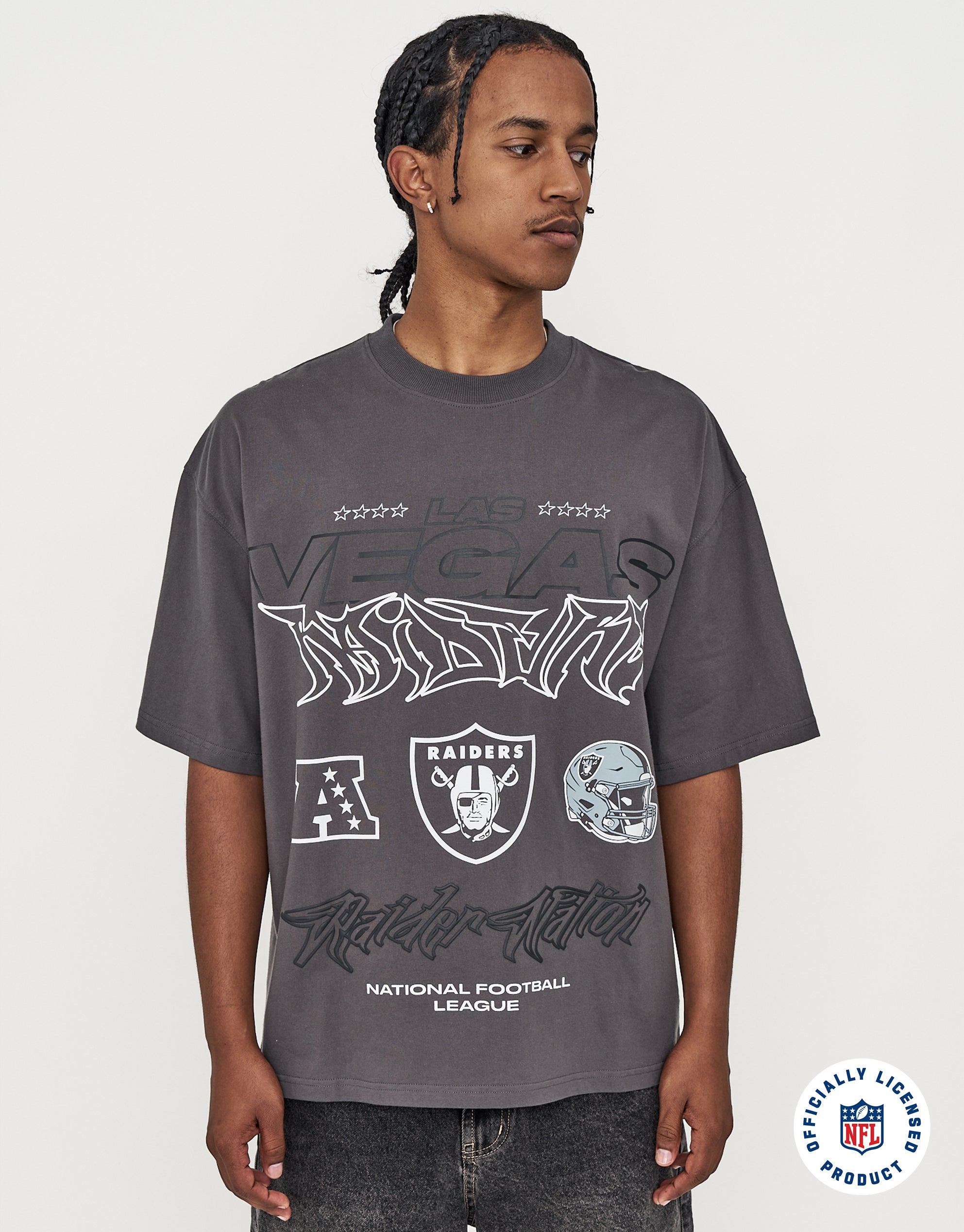 NFL Raiders Urban Box Fit T Shirt in Pewter Grey | Hallensteins NZ
