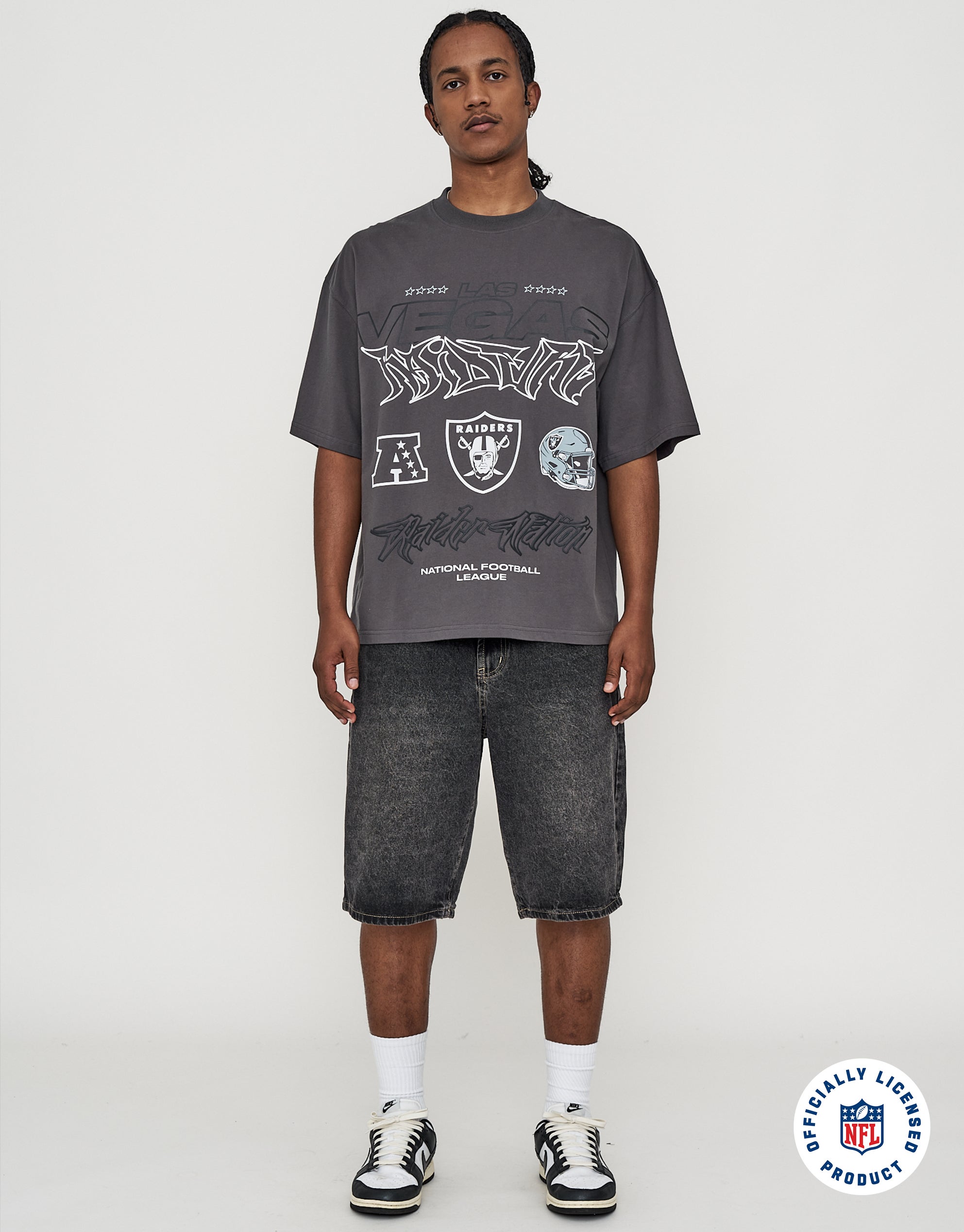 NFL Raiders Urban Box Fit T Shirt in Pewter Grey | Hallensteins AU