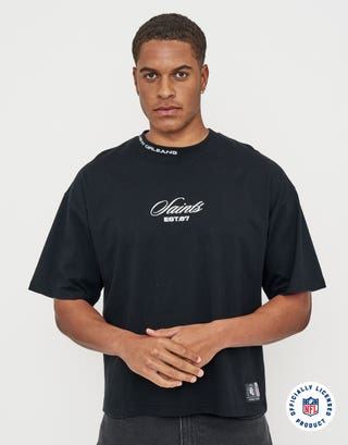 NFL Saints Nation Box Fit T Shirt in Black Back