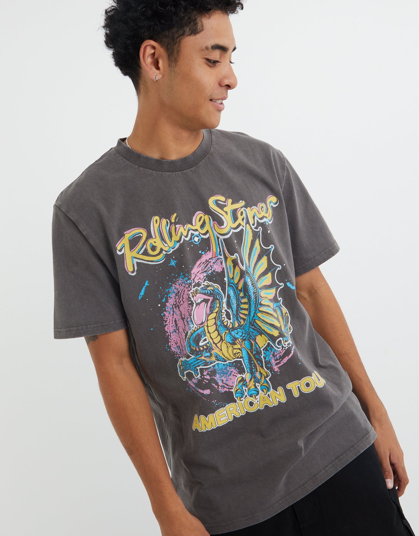 Rolling Stones American Tour Dragon T in Washed Charcoal Hallensteins