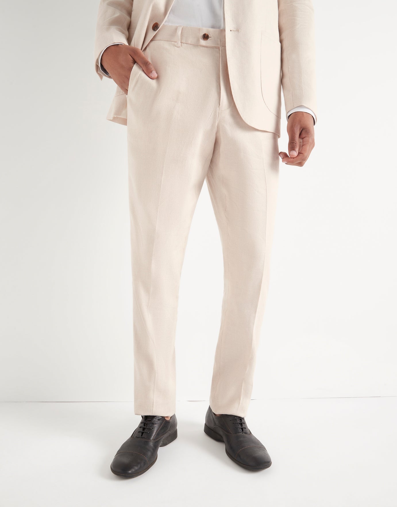 Linen Blend Suit Pants in Stone 