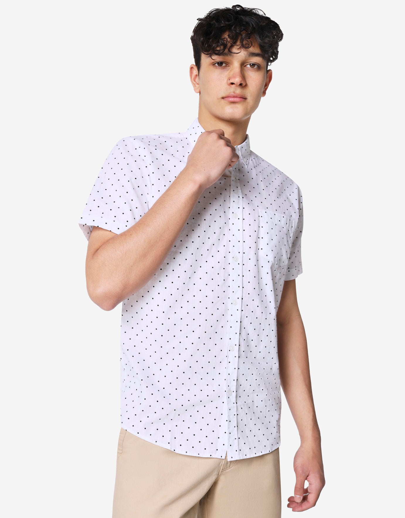 Spot Print Oxford Collar Short Sleeve 