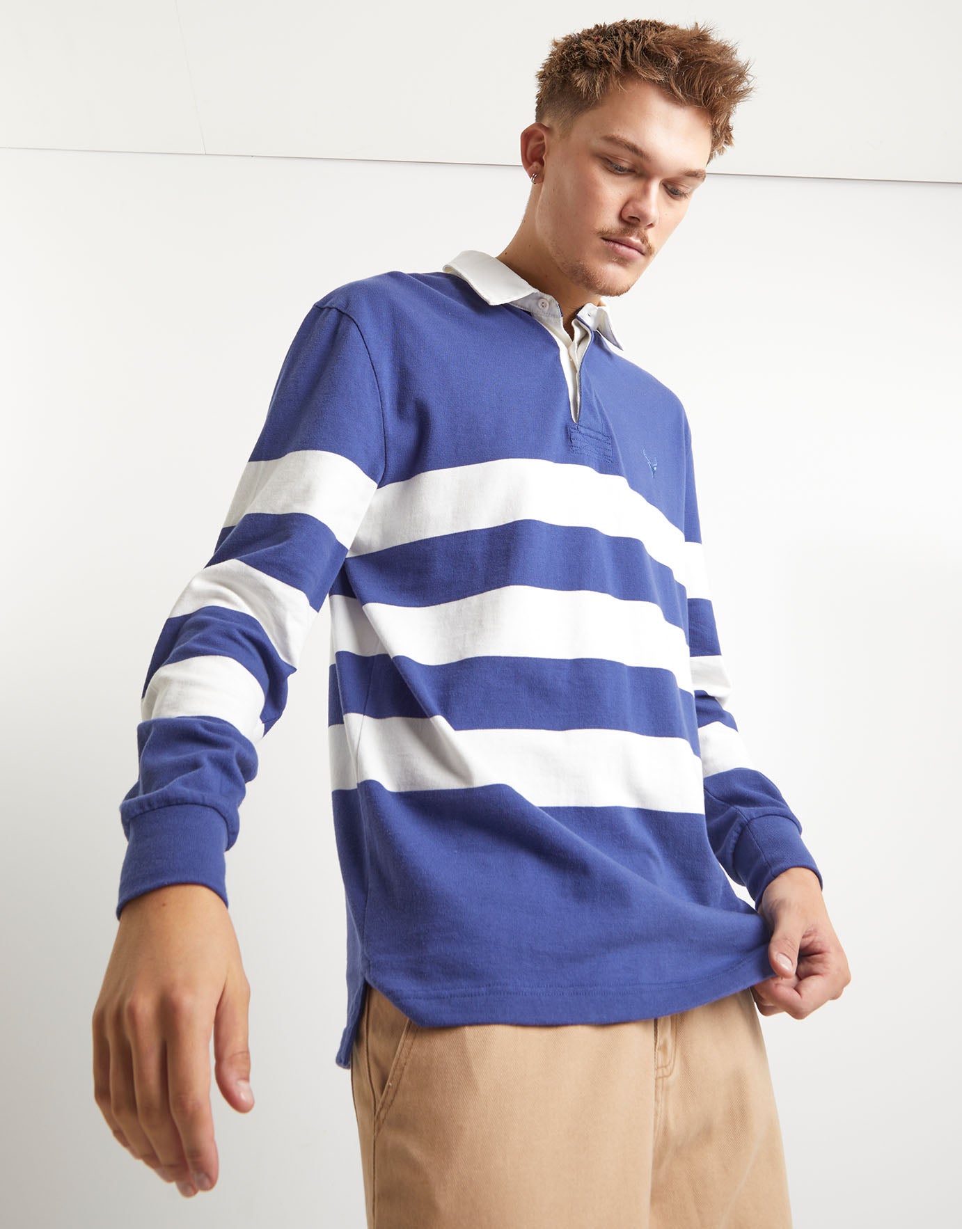 Striped Rugby Polo in Blue 