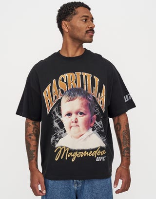 UFC Hasbulla Box Fit T Shirt in Black Detail2