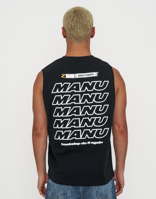 Z Manu World Champs Muscle Singlet in Solid Black Back