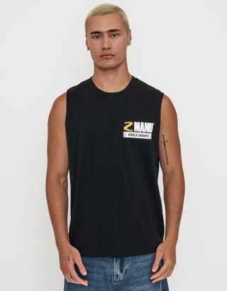 Z Manu World Champs Muscle Singlet in Solid Black Detail