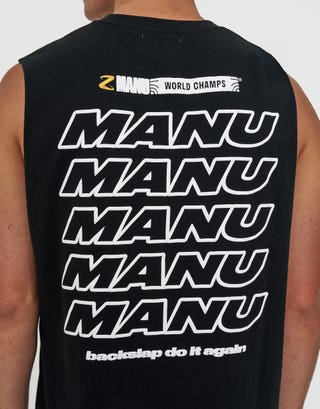 Z Manu World Champs Muscle Singlet in Solid Black Detail2