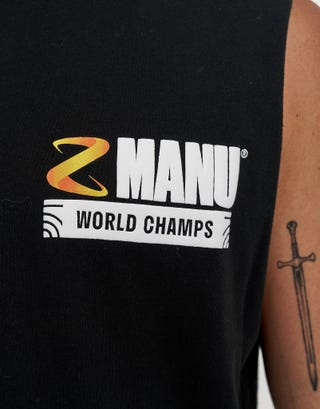 Z Manu World Champs Muscle Singlet in Solid Black Detail3
