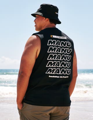 Z Manu World Champs Muscle Singlet in Solid Black Front